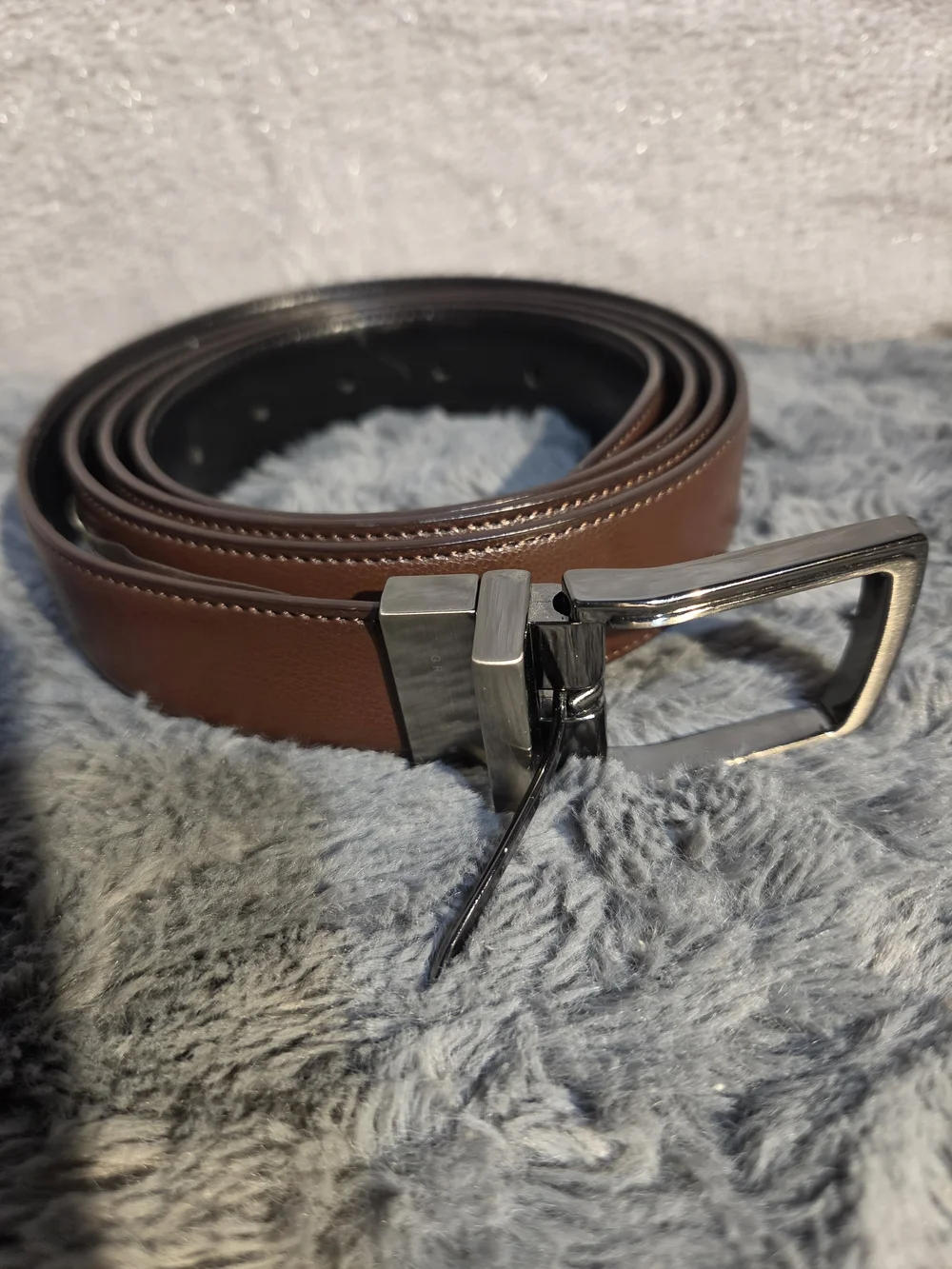 Grand Slam Brown Leather Dress Belt with Polished Gunmetal Buckle